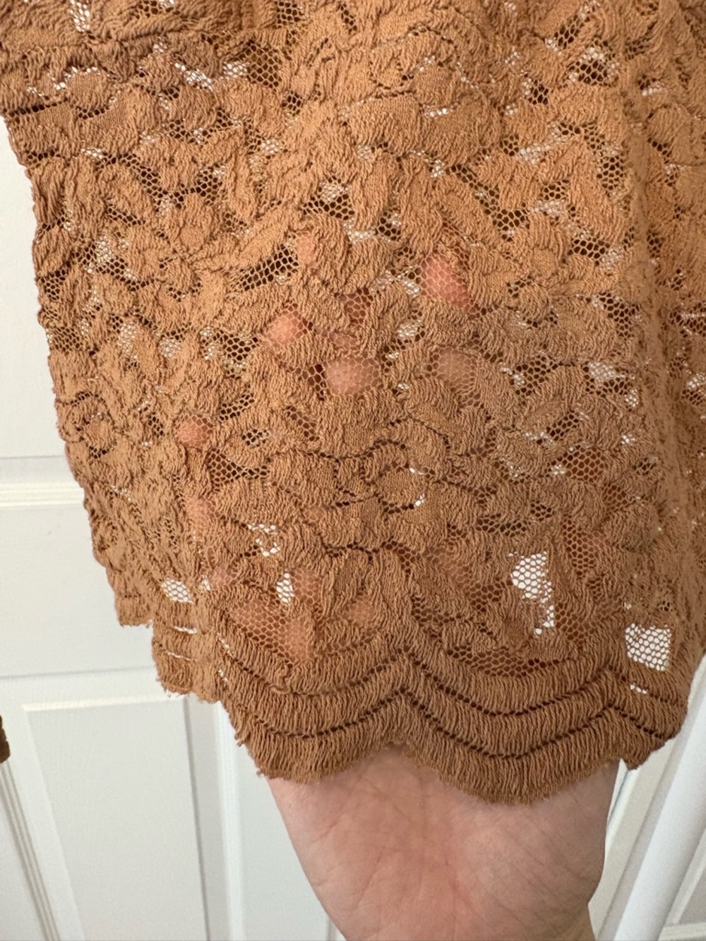 Zara Beige Lace Scallop V-Neck Long Sleeve Cropped Top Size Small - Picture 4 of 10